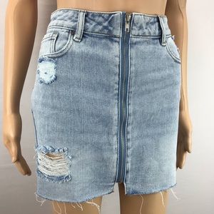 PacSun Jean Raw Hem Denim Skirt Distressed Size 25